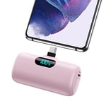 Feob Power Bank USB C 5000mAh,15W PD 3.0A Fast Charging Portable Charger Mini Power Bank LCD Display Battery Pack Compatible with Samsung S23,S22/Note/Moto/LG/Pixel/Nexus, USB C Phones etc - Pink