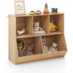 Bibliothèque pour Enfants 90 x 40 x 76 cm, Coffre à Jouets à 2 Niveaux, Dispositif Anti-basculement, pour Chambre, Naturel - Costway