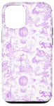 Coque pour iPhone 15 Preppy Chinoiserie en toile Mauve avec léopard, singe, palmiers