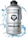 Aqualion Gourde 2 l - Bouteille de sport - Sans BPA - 100 % étanche - Extra solide - Extérieur - Bureau - Fitness - Natation - Argent