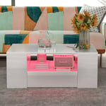 Table basse moderne meuble de salon brillant 2 tiroirs et 2 étagères canapé table basse table d'appoint (95 x 53 x 37 cm) blanc Okwish Blanc