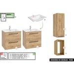 Ensemble complet de salle de bain - Meubles - Armoire - Cube - Vasques à encastrer avec Siphons offert pure Oak 120 x 60 x 45 cm