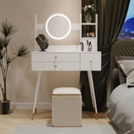 Okwish - Coiffeuse (sans chaises), avec miroir luminosité réglable, avec 3 tiroirs, accessoires luxueux plaqués or, coiffeuse haut de gamme avec