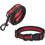 Hundkoppel, Halsband Combo Pack | Röd | Reflekterande 3M-rand med nylonband | (Röd 2-pack koppel halsband, Liten hals 12\"-17\"" -20 LB)"