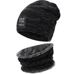 Bequemer Laden Hommes Femmes Hiver Bonnet Écharpe Ensemble Chaud Tricot Doublé Polaire Chapeau Cache-Cou Cadeau Homme Femme