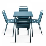Ensemble table de jardin et 4 chaises en métal bleu pacific - Palavas - Bleu Pacific