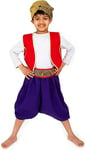 PRETEND TO BEE : Royal Aladdin Arabian Prince Fancy Dress Costume for Kids, Red, Gold & Purple, 3-5 Years