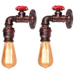 2 pcs Applique Murale Vintage Fer Forgé Steampunk Rétro Industriel Métal Conduites D'eau Lampe Murale Cuisine Bar Chambre (Rouge rouille)