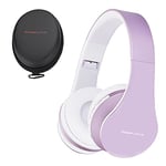 PowerLocus Wireless Bluetooth Over-Ear Stereo Foldable Headphones, Wired Headsets Noise Cancelling with Built-in Microphone for iPhone, Samsung, LG, iPad (White/Purple)