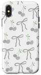 Coque pour iPhone X/XS Noeuds gris et cerises neutres Coquette Girl