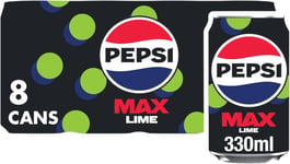 Pepsi MAX Lime, Carbonated Soft Drink, Low Calorie, 8 x 330 ml Cans