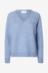 Selected FEMME - Tröja slfLulu New LS Knit V-neck B - Blå