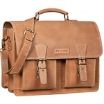 STILORD 'Jeffrey' Porte Document Femme et Homme Cuir Sac d'Enseignant XL Sac à Bandoulière Ordinateur Portable 15,6 Classeur A4 Trolley, Couleur:Princeton - Marron