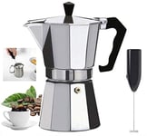 HK Online 12 CUP Italian Espresso STOVE TOP Coffee Maker & Electric MILK FROTHER -Continental Percolator Pot Jug, Camping, Caravan, Brewing Rich Coffee (12 CUP Espresso & Frother)