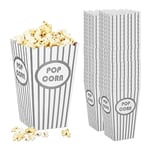 Relaxdays Sacs à Pop-Corn, Set de 48, rayés, rétro, Accessoires pour soirée cinéma, Carton, récipients, Argent/Blanc