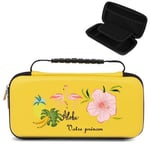 Etui pochette Switch lite jaune personnalisee prenom flamant fleur rose