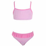 Bikini för barn rosa rutig med volang (Storlek: 98/104 cl)