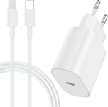 20W Chargeur iPhone USB C Rapide, certifié Apple MFi Chargeur Apple Cable Rapide avec 3m Câble USB C pour iPhone 14 Pro Max/14/13 Mini/13 Pro/13 Pro Max/12 Mini/12 Pro/12 Pro Max/11/SE/XR/XS Max/iPad