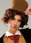 Adult Willy Wonka Style Brown Curly Wig Roald Dahl Book Character Fancy Dress