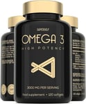 Fish Oil Omega 3 Capsules High Strength - 3000mg Triple Potency - Easy to Swallow with No Fishy Aftertaste - 120 Softgels - UK Made Omega 3 Supplements High in DHA & EPA - Pure & Sustainable Fish Oil