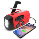 Vevaradio med solceller / ficklampa - 2000mAh Powerbank red