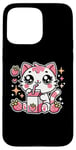 iPhone 15 Pro Max Funny Cat Kawaii Strawberry Milk Cartoon Anime For Women Case