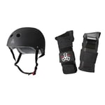 Triple Eight THE Certified Sweatsaver Helmet for Skateboarding, BMX, and Roller Skating & Saver Series Wristsavers (Black, Medium)