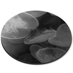 Round Mouse Mat (bw) - Beautiful Jellyfish Blue Sea Creatures  #41061