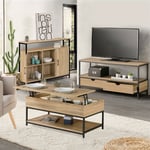 Ensemble meubles de salon buffet, table basse relevable et meuble TV DETROIT design industriel