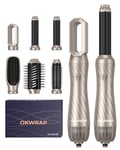 OKWRAP 6 en 1 Air Styler Brosse Soufflante Hair Styler Avec 6 Accessoires Seche Cheveux Fer a Boucler Brosse Soufflante, Brosse Lissante Pour Cheveux, Pour Sécher, Lisser, Set de coiffure