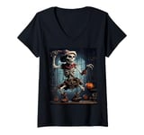 Womens Troll Scarecrow in a Haunted House Halloween V-Neck T-Shirt