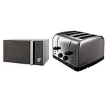 Russell Hobbs RHM2076S Compact Microwave, 800 W, 20 liters, Silver & 18790 4 Slice Toaster, Stainless Steel, 1500 W