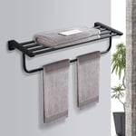 Porte Serviette Salle de Bain Noir Mural, Barres Porte-Serviettes,Porte-Serviettes de Salle de Bain ou Cuisine Etagere Murale Salle de Bain,Acier