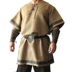 Medeltida herrkostym Cosplay Party Renaissance Tunika Viking Knight Pirate Vintage Warrior Shirts Khaki L