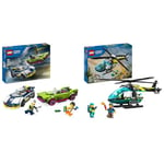 LEGO City L’Hélicoptère des Urgences Jouet pour Enfants de Construction Créative & City La Course-Poursuite Entre la Voiture de Police et la Super Voiture, Jouet Imaginatif