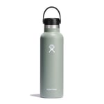 HYDRO FLASK - Water Bottle 621 ml (21 oz) - Vacuum Insulated Stainless Steel Water Bottle with Leak Proof Flex Cap and Powder Coat - BPA-Free - Standard Mouth - Agave