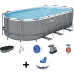 Kit Piscine hors sol tubulaire BESTWAY Power Steel™- 549 x 274 x 122 cm - Ovale + Robot aspirateur Frisbee