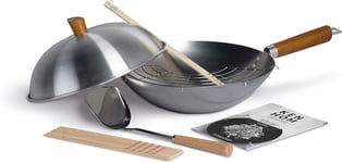 Ken Hom Carbon Steel Wok Set, 31cm, Classic, Non-Induction/Natural Patina Non-S