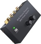 Préampli Phono Mini Préamplificateur Audio Stéréo Métal Faible Bruit avec Interrupteur d'Alimentation,Contrôle du Volume,Entrée RCA,Sortie RCA et 1/4"" TRS,Adaptateur Secteur Certifié DC 12V