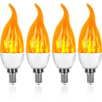 E14 LED-lampa, 3 Watt Led Flame-lampa med 3 ljuslägen, 1800k vintage dekorativa lampor - 4-pack