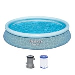 Bestway Fast Set Piscine Hors-Sol avec Pompe à Filtre, Ø 457 x 84 cm, 9 677 l, matériau TriTech, Design de Lignes Graphiques, Auto-Assemblage, Valve de vidange, Pompe à Filtre, Cartouche filtrante,