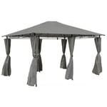 3m x 4m Steel Art Gazebo With Side Curtains - Grey