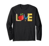 Love Apple Pencil Ruler Teacher School Design Long Sleeve T-Shirt