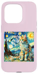 Coque pour iPhone 15 Pro Van Gogh T-shirt Motif chat Nuit étoilée