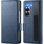 TUCCH Étui pour Galaxy Z Fold6 5G, Coque Portefeuille en Cuir Synthétique avec Porte S-Pen, [RFID Blocage] Compartiments Cartes Béquille Housse Antichoc pour Galaxy Z Fold 6 5G (2024) - Bleu