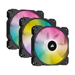 Corsair iCUE SP120 RGB ELITE Performance 120 mm PWM Triple Fan Kit with iCUE Lighting Node CORE (CORSAIR AirGuide Technology, Eight Addressable RGB LEDs, Low-Noise 18 dBA, Up to 1,500 RPM) Black