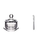 Artesà Glass Butter Dish, Small Cloche Holder with Lid for Serving Butter, Spread, 9 x 9.5 cm - Clear Glass & Kitchen Craft Butter Knife MasterClass of Stainless Steel, Silver, 16.x 2x 0.5 cm