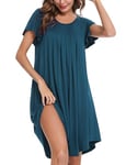 Uniexcosm Chemise de Nuit Coton Eté Chemise de Nuit Femme Manches Courtes Col Rond Robe de Nuit Femme Courte Ample Bleu Cobalt XXL