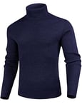 Sykooria Pullover Homme Col Roule Étroit Laine, Pulls Basique Homme Hiver Manches Longues Chandails en Tricot Slim Fin,Bleu Foncé,M