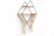 65x45cm Iron and Fabric Decorative Diamond Storage Shelf Unit Wall Hanging Beige